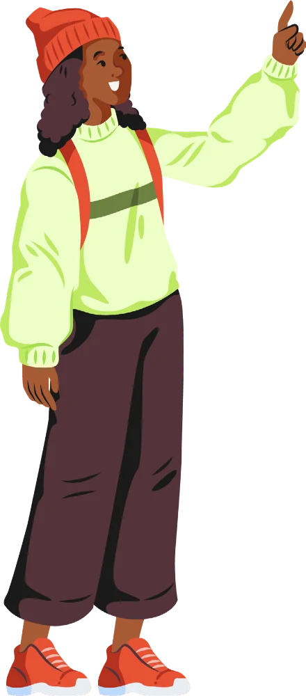 Illustration of a young person pointing upward