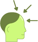 A head with arrows pointing into it